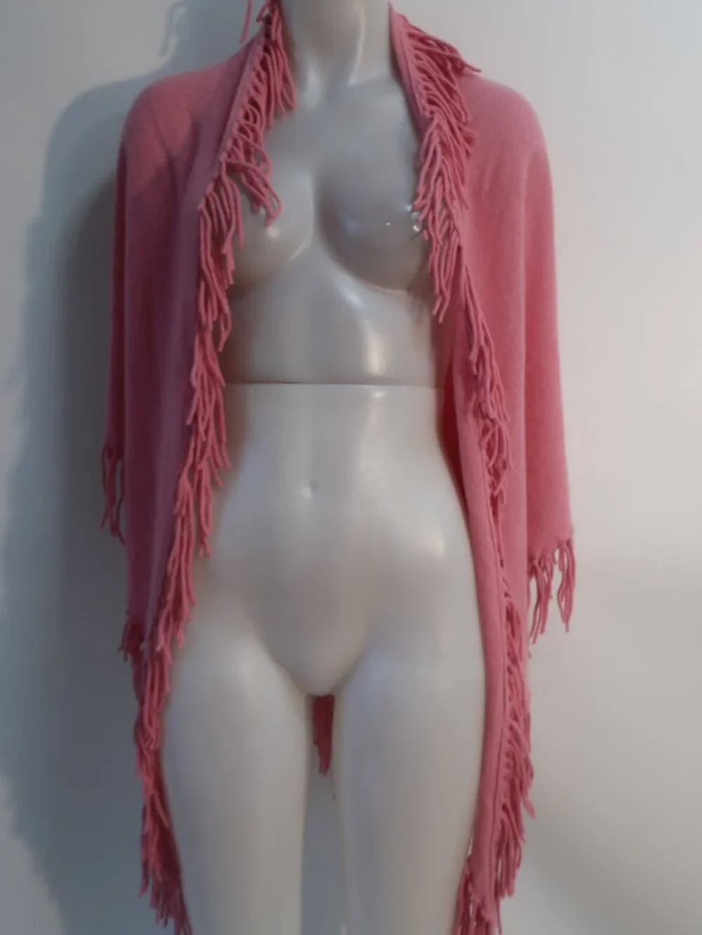 Womens Minnie Rose 100% Cashmere Pink Fringe Shawl